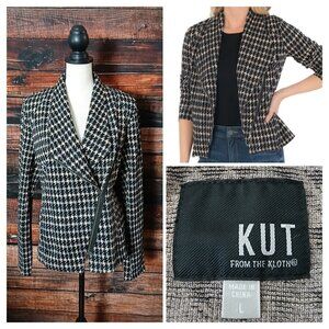 Kut From The Kloth Carina Jacket L Houndstooth Knit Zip